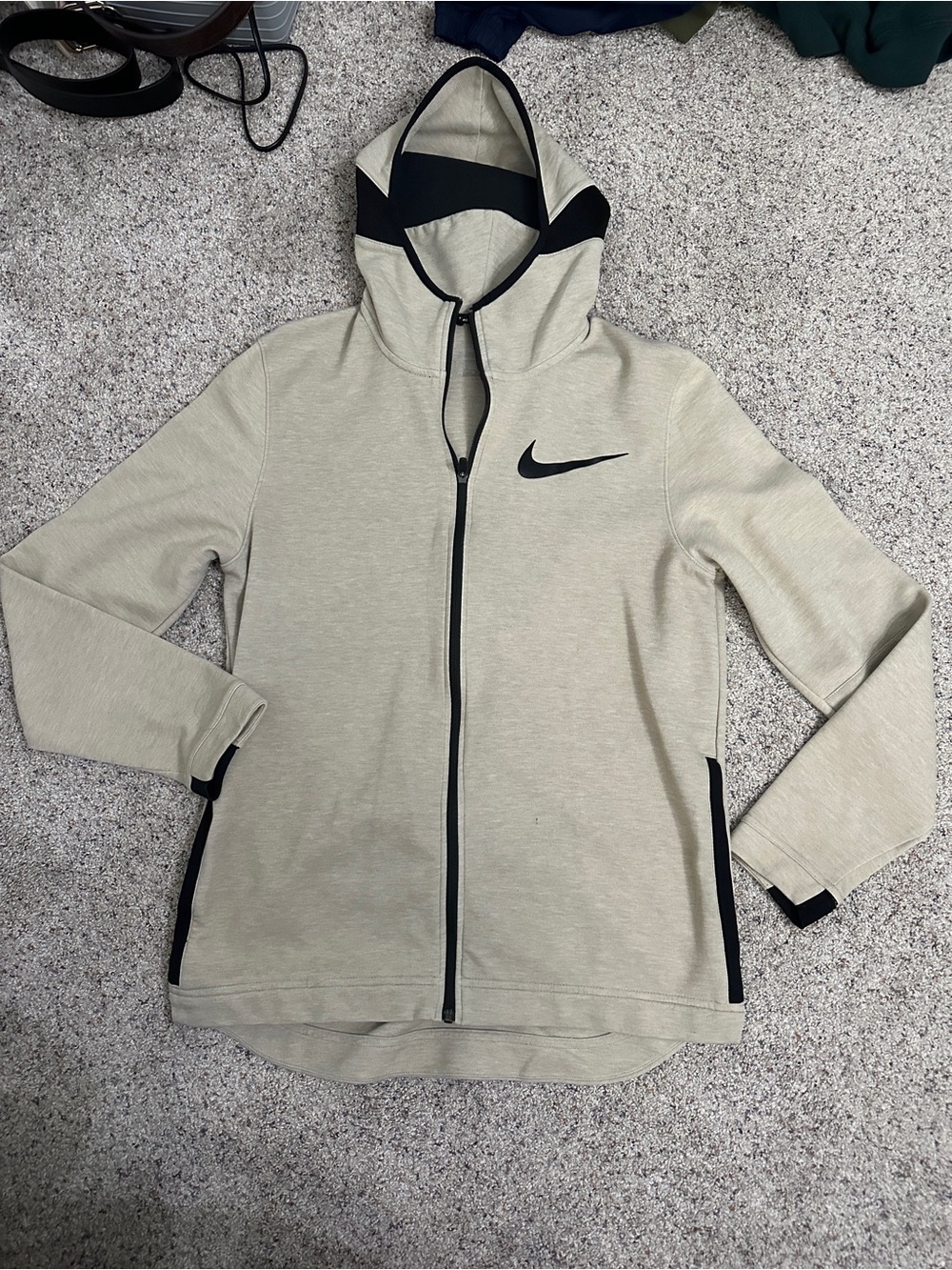 Nike Women's Hooded Utility Jacket in Light Beige with Black Accents